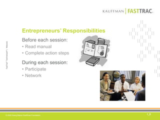 Entrepreneurs’ ResponsibilitiesBefore each session:Read manualComplete action stepsDuring each session:ParticipateNetwork1_E