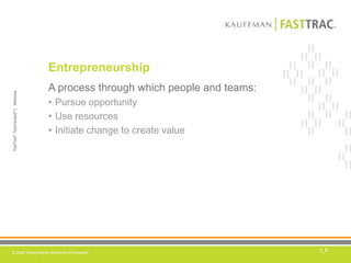 EntrepreneurshipA process through which people and teams:Pursue opportunityUse resourcesInitiate change to create value1_F