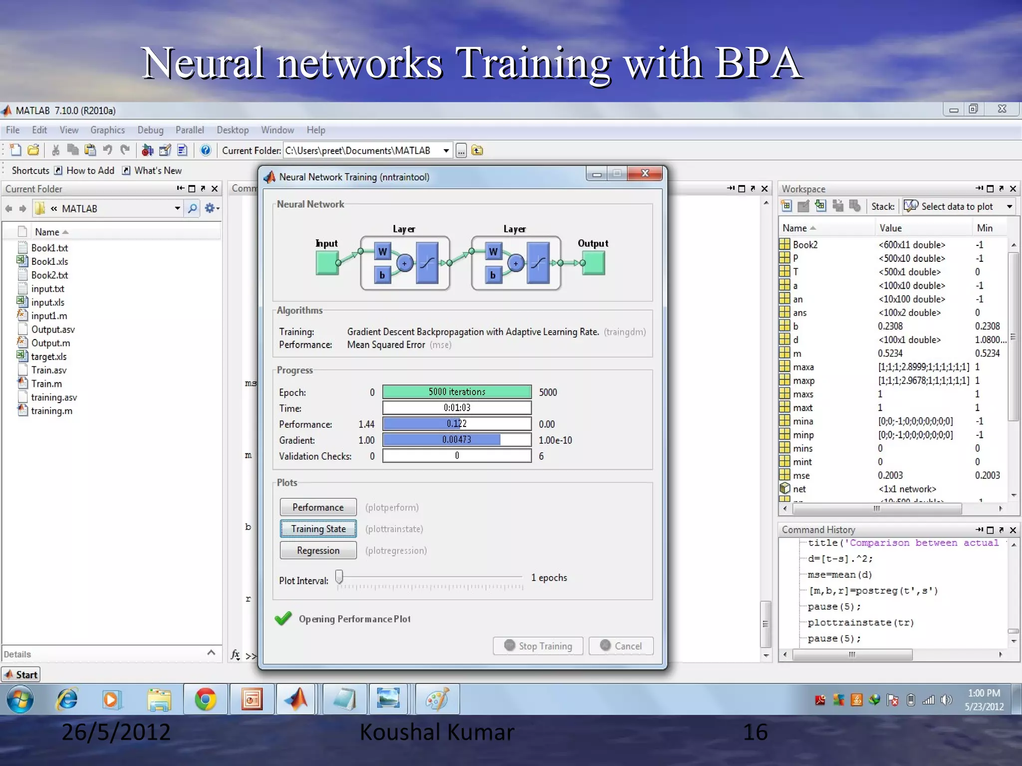 Neural networks Training with BPA




26/5/2012       Koushal Kumar      16
 