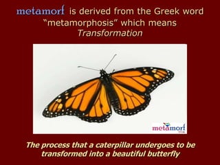 metamorf  is derived from the Greek word
     “metamorphosis” which means
            Transformation




 The process that a caterpillar undergoes to be
     transformed into a beautiful butterfly
 