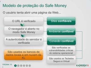e

    Modelo de proteção do Safe Money
    O usuário tenta abrir uma página da Web...

                O URL é verificado        Sites confiáveis

          O navegador é aberto no
             modo Safe Money            Ambiente confiável

        A autenticidade do servidor é
                                        Conexão confiável
                  verificada
                                           São verificadas as
                                        vulnerabilidades críticas
         São usados os bancos de        do sistema operacional
        dados locais e em nuvem da
                     KL                 São usados os Teclados
                                           Seguro e Virtual
    PÁGINA 10
                  1 2 3 4 5 6
    |
 