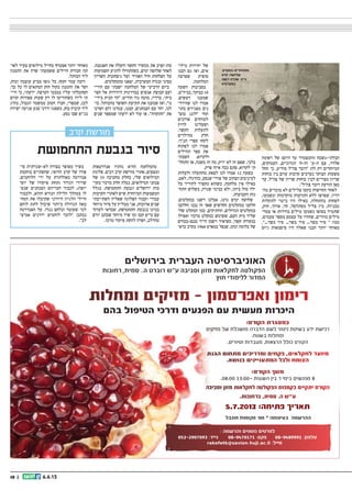 19 || 6.6.13
‫ראומה‬ ‫של‬ )‫היום‬ ‫עד‬ ‫(והמצמרר‬ ‫הבלתי-נשכח‬
,‫העמוקים‬ ,‫הגרוניים‬ ’‫וה-ח‬ ’‫ה-ע‬ ‫עם‬ ,‫אלדר‬
‫החל‬ ‫כי‬ ,‫מודיע‬ ‫צה”ל‬ ‫“דובר‬ :‫לה‬ ‫רק‬ ‫המיוחדים‬
‫כוחות‬ ‫בין‬ ‫עזים‬ ‫קרבות‬ ‫נערכים‬ ‫הבוקר‬ ‫משעות‬
‫עד‬ .‫צה”ל‬ ‫של‬ ‫שריון‬ ‫כוחות‬ ‫לבין‬ ‫מצריים‬ ‫שריון‬
.”‫צה”ל‬ ‫דובר‬ ‫הודעת‬ ‫כאן‬
‫מה‬ ‫מוכרים‬ ‫לא‬ ‫צלילים‬ ‫בקעו‬ ‫החדשות‬ ‫לאחר‬‫א‬
,‫ונשמעו‬ ‫מוקדמות‬ ‫התרעות‬ ‫ללא‬ ‫שפרצו‬ ,‫רדיו‬
‫לתקלות‬ ‫ביטוי‬ ‫היו‬ ‫כאילו‬ ,‫בהתחלה‬ ‫לפחות‬
,‫חזק‬ ,‫ארוך‬ ,‫חד‬ ,‫מסתלסל‬ ‫צליל‬ ‫מין‬ .‫טכניות‬
‫צמדי‬ ‫או‬ ‫בודדות‬ ‫מילים‬ ‫נשמעו‬ ‫בסופו‬ ‫שתמיד‬
,‫פעמים‬ ‫מספר‬ ‫עצמם‬ ‫על‬ ‫שחזרו‬ ,‫מוזרים‬ ‫מילים‬
.”...‫בשר‬ ‫סיר‬ ...‫בשר‬ ‫סיר‬ ...‫בשר‬ ‫סיר‬ “ :‫כמו‬
‫גיוס‬ ‫סיסמאות‬ ‫היו‬ ‫שאלה‬ ‫הבנו‬ ‫יותר‬ ‫מאוחר‬
‫מילו‬ ‫יחידות‬ ‫של‬‫א‬
‫הבנו‬ ‫גם‬ ‫ואז‬ ,‫אים‬
‫שפרצה‬ ‫סופית‬
.‫המלחמה‬
‫השעה‬ ‫בסביבות‬
,‫בביה”ס‬ ,‫בבוקר‬ 10
.‫רעשים‬ ‫שמענו‬
‫שהירד‬ ‫לנו‬ ‫אמרו‬‫א‬
‫בתו‬ ‫מפגיזים‬ ‫נים‬‫א‬
”‫טום‬ ‫“לונג‬ ‫תחי‬
‫ארוכים‬ ‫לטווחים‬
‫לרוץ‬ ‫ושעלינו‬
.‫הקשר‬ ‫לתעלות‬
‫מהילדים‬ ‫חלק‬
.‫תנ”ך‬ ‫ספרי‬ ‫לקחו‬
‫לפתוח‬ ‫לנו‬ ‫אמרו‬
‫תהילים‬ ‫ספר‬ ‫את‬
‫חשבתי‬ .‫ולקרוא‬
‫התחל‬ ‫אז‬ ,‫משנה‬ ‫זה‬ ‫מה‬ ,‫יזיק‬ ‫לא‬ ‫זה‬ ‫שאם‬ ,‫בלבי‬‫א‬
.‫פרק‬ ‫איזה‬ ‫ככה‬ ‫סתם‬ ,‫לקרוא‬ ‫תי‬
‫ולעלות‬ ‫מהתעלה‬ ‫לצאת‬ ‫לנו‬ ‫אמרו‬ 12 ‫בשעה‬
,‫לאט‬ ,‫כהרגלו‬ ,‫שנסע‬ ‫פרדי‬ ‫של‬ ‫הצהוב‬ ‫למיניבוס‬
‫כל‬ ‫להוריד‬ ‫מקפיד‬ ‫כשהוא‬ ,‫מלחמה‬ ‫אין‬ ‫כאילו‬
‫התח‬ ‫בשלוש‬ ,‫שגרה‬ ‫כבימי‬ ‫ולא‬ ,‫ביתו‬ ‫מול‬ ‫ילד‬‫א‬
.‫הקבועות‬ ‫נות‬
.‫במקלטים‬ ‫וישנו‬ ‫אכלנו‬ ,‫גרנו‬ ‫ימים‬ ‫שלושה‬
‫וחלקנו‬ ‫נבנו‬ ‫זה‬ ‫שאך‬ ‫החדשים‬ ‫במקלטים‬ ‫חלקנו‬
‫שלי‬ ‫המקלט‬ ‫כמו‬ ,‫הוותיקים‬ ,‫הגדולים‬ ‫במקלטים‬
‫ואפילו‬ ‫מרכזי‬ ‫כמקלט‬ ‫ששימש‬ ,‫העם‬ ‫בית‬ ‫שליד‬
‫(בנם-בכורם‬ ‫הי”ד‬ ‫ויסמן‬ ‫כשיאיר‬ ,‫קשר‬ ‫כנקודת‬
‫כראא‬ ‫בקרב‬ 1968 ‫במארס‬ ‫שנפל‬ ,‫ונתן‬ ‫בלומה‬ ‫של‬
.‫האנטנה‬ ‫את‬ ‫והעלה‬ ‫הקשר‬ ‫מכשיר‬ ‫את‬ ‫הציב‬ )‫מה‬
‫השמועות‬ ‫להגיע‬ ‫כשהתחילו‬ ,‫ימים‬ ‫שלושה‬ ‫לאחר‬
‫השריון‬ ‫ניצחונות‬ ‫ועל‬ ‫האוויר‬ ‫חיל‬ ‫הצלחות‬ ‫על‬
.‫מהמקלטים‬ ‫יצאנו‬ ,‫המערבית‬ ‫ובגדה‬ ‫בסיני‬
‫הוריי‬ ‫עם‬ ‫ישבתי‬ ‫המלחמה‬ ‫של‬ ‫הרביעי‬ ‫ביום‬
‫חצר‬ ‫אל‬ ‫היורדות‬ ‫במדרגות‬ ‫אנשים‬ ‫קבוצת‬ ‫ועם‬
‫בידי‬ ‫הבית‬ ‫“הר‬ :‫הודיע‬ ‫גור‬ ‫מוטה‬ ,‫ברדיו‬ .‫ביתי‬‫א‬
‫כו‬ .‫מהכותל‬ ‫השופר‬ ‫תקיעת‬ ‫את‬ ‫שמענו‬ ‫ואז‬ ,”‫נו‬‫א‬
‫ושרנו‬ ‫דום‬ ‫עמדנו‬ ,‫קמנו‬ ,‫הצנחנים‬ ‫עם‬ ‫יחד‬ ,‫לנו‬
‫שנים‬ ‫שמספר‬ ‫ידעתי‬ ‫לא‬ ‫עוד‬ ‫אז‬ .”‫“התקווה‬ ‫את‬
‫לאו‬ ‫צעיר‬ ‫מילואים‬ ‫כחייל‬ ‫אצטרף‬ ‫יותר‬ ‫מאוחר‬‫א‬
‫ההמנון‬ ‫את‬ ‫שרה‬ ‫ששמעתי‬ ‫חיילים‬ ‫חבורת‬ ‫תה‬
.‫הכותל‬ ‫ליד‬
,‫וכוח‬ ‫עוצמה‬ ‫מביע‬ ‫גופו‬ ‫כל‬ ,‫זקוף‬ ‫עמד‬ ‫דובה‬
.‫כך‬ ‫כל‬ ‫לו‬ ‫המתאים‬ ‫חזק‬ ‫בקול‬ ‫ההמנון‬ ‫את‬ ‫ושר‬
‫היי‬ ‫כי‬ ,‫ידעתי‬ .‫הערצה‬ ‫במבטי‬ ‫עליו‬ ‫הסתכלתי‬‫א‬
‫קודם‬ ‫ספורות‬ ‫שעות‬ ‫רק‬ ‫לו‬ ‫כשהודיעו‬ ‫לידו‬ ‫תי‬
‫נהרג‬ ,‫הגבול‬ ‫ממשמר‬ ‫הטוב‬ ‫חברו‬ ,‫שכפרי‬ ,‫לכן‬
‫ישירה‬ ‫פגיעה‬ ‫פגע‬ ‫ירדני‬ ‫כשפגז‬ ,‫בחן‬ ‫קיבוץ‬ ‫ליד‬
.‫נסע‬ ‫שבו‬ ‫בג’יפ‬
‫אנדרטאות‬ ‫נותרו‬ ‫ההיא‬ ‫מהמלחמה‬
‫פלוגת‬ .‫רבים‬ ‫קרב‬ ‫מורשת‬ ‫אתרי‬ ,‫ומצפים‬
‫של‬ 55 ‫מחטיבה‬ ‫כחלק‬ ,‫שלי‬ ‫המילואים‬
‫בקר‬ ‫מרכזי‬ ‫חלק‬ ‫נטלה‬ ,‫המילואים‬ ‫צנחני‬‫א‬
‫בגלל‬ .‫התחמושת‬ ‫וגבעת‬ ‫ירושלים‬ ‫בות‬
‫הקרבות‬ ‫לאתרי‬ ‫שיש‬ ‫המיוחדת‬ ‫המשמעות‬
‫השתייכתי‬ ‫שאליה‬ ‫הפלוגה‬ ‫ועבור‬ ‫עבורי‬
‫מיוחד‬ ‫סיור‬ ‫על‬ ‫ממליץ‬ ‫אני‬ ,‫ארוכות‬ ‫שנים‬
‫לערוך‬ ‫שכדאי‬ ,‫התחמושת‬ ‫בגבעת‬ ‫במינו‬
‫יורם‬ ‫שכתב‬ ‫מיוחד‬ ‫שיר‬ ‫ובו‬ ‫קטן‬ ‫טייפ‬ ‫עם‬
.‫מרכז‬ ‫פיקוד‬ ‫להקת‬ ‫ושרה‬ ,‫טהרלב‬
‫סי‬ ‫לא-שגרתית‬ ‫בצורה‬ ‫מסופר‬ ‫בשיר‬‫א‬
‫בהקמת‬ ‫שהסתיים‬ ,‫הרואי‬ ‫קרב‬ ‫של‬ ‫פורו‬
,‫הלוחמים‬ ‫ידי‬ ‫על‬ ‫מאולתרת‬ ‫אנדרטה‬
‫יוסי‬ ‫של‬ ‫פיקודו‬ ‫(תחת‬ ‫הגדוד‬ ‫שרידי‬
‫שנפ‬ ‫הצנחנים‬ ‫חבריהם‬ ‫לכבוד‬ ,)‫יופה‬‫א‬
‫ולכבוד‬ ,‫ההוא‬ ‫הנורא‬ ‫הלילה‬ ‫במהלך‬ ‫לו‬
‫המח‬ ‫את‬ ‫שקיבלו‬ ‫הירדני‬ ‫הלגיון‬ ‫חיילי‬‫א‬
‫לוחם‬ ‫לתת‬ ‫שיכול‬ ‫ביותר‬ ‫הגדולה‬ ‫מאה‬
‫האנדרטה‬ ‫על‬ .‫נגדו‬ ‫ונלחם‬ ‫שעומד‬ ‫למי‬
‫אמיצי‬ ‫ירדנים‬ ‫לוחמים‬ ‫“לזכר‬ :‫נכתב‬
.”‫לב‬
‫קרב‬ ‫מורשת‬
‫התחמושת‬ ‫בגבעת‬ ‫סיור‬
.‫במקלט‬ ‫מסתתרים‬
‫ימים‬ ‫שלושה‬
‫וישנו‬ ‫אכלנו‬ ,‫גרנו‬
‫במקלטים‬
: ‫והרשמה‬ ‫נוספים‬ ‫לפרטים‬
052-2907093 :‫נייד‬ 08-9470171 :‫פקס‬ 08-9489991 :‫טלפון‬
rakefetk@savion.huji.ac.il :‫מייל‬
‫ומחלות‬ ‫מזיקים‬ – ‫ואפרסמון‬ ‫רימון‬
:‫הקורס‬ ‫במסגרת‬
‫מזיקים‬ ‫של‬ ‫מושכלת‬ ‫הדברה‬ ‫לשם‬ ‫ניטור‬ ‫בשיטת‬ ‫ידע‬ ‫רכישת‬
.‫בשטח‬ ‫ומחלות‬
.‫וסיורים‬ ‫מעבדות‬ ,‫הרצאות‬ ‫כולל‬ ‫הקורס‬
‫הגנת‬ ‫מתחום‬ ‫ומדריכים‬ ‫פקחים‬ ,‫לחקלאים‬ ‫מיועד‬
.‫בנושא‬ ‫המתעניינים‬ ‫ולכל‬ ‫הצומח‬
:‫הקורס‬ ‫משך‬
.08:00 13:00- ‫השעות‬ ‫בין‬ ’‫ו‬ ‫בימי‬ ‫מפגשים‬ 8
‫וסביבה‬ ‫מזון‬ ‫לחקלאות‬ ‫הפקולטה‬ ‫בקמפוס‬ ‫יתקיים‬ ‫הקורס‬
.‫ברחובות‬ ,‫סמית‬ .‫ה‬ ‫ע”ש‬
5.7.2013 :‫פתיחה‬ ‫תאריך‬
‫מוגבל‬ ‫מקומות‬ ’‫מס‬ * ‫בעיצומה‬ ‫ההרשמה‬
‫בהם‬ ‫הטיפול‬ ‫ודרכי‬ ‫הפגעים‬ ‫עם‬ ‫מעשית‬ ‫היכרות‬
 