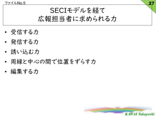 KAWAI Takayoshi
եNo.5
SECIǥU
ڈ󵣵ߤ
? Ť
? kŤ
? Tz
? ܿFĤgλä򤺤餹
? 
27
 