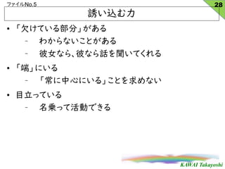 KAWAI Takayoshi
եNo.5
Tz
? ǷƤ벿֡
C 狼ʤȤ
C Ůʤ顢ˤʤԒƤ
? ˡˤ
C Ĥˤ롹Ȥʤ
? ĿäƤ
C \äƻӤǤ
28
 