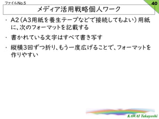 KAWAI Takayoshi
եNo.5
? üBƩ`פʤɤǽӾAƤ褤ü
ˡΤΥե`ޥåȤӛd
? Ƥ֤Ϥ٤ƕд
? k3ؤۤꡢ⤦һȎڤ뤳Ȥǡե`ޥåȤ
䤹
ǥÑԂ˥`
40
 