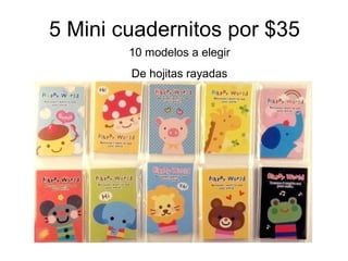 5 Mini cuadernitos por $35 10 modelos a elegir De hojitas rayadas 