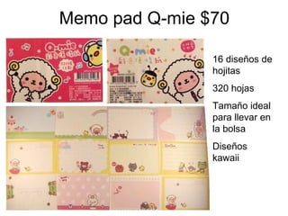 Memo pad Q-mie $70 16 diseños de hojitas 320 hojas Tamaño ideal para llevar en la bolsa Diseños kawaii 