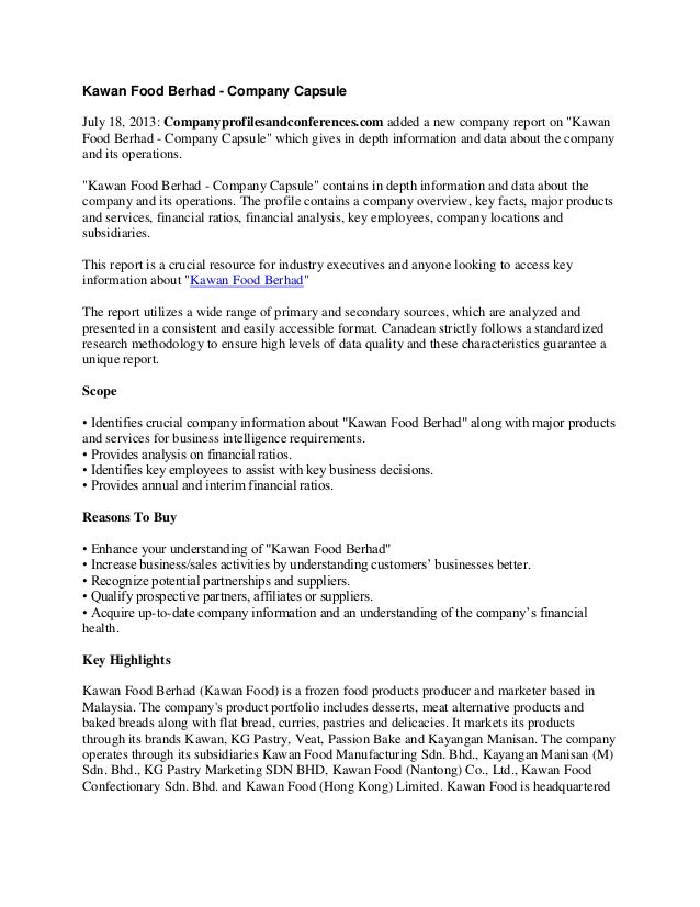 Kawan Food Berhad Company Capsule