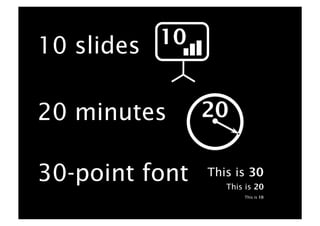 10 slides 10


20 minutes      20


30-point font   This is 30
                   This is 20
                       This i...