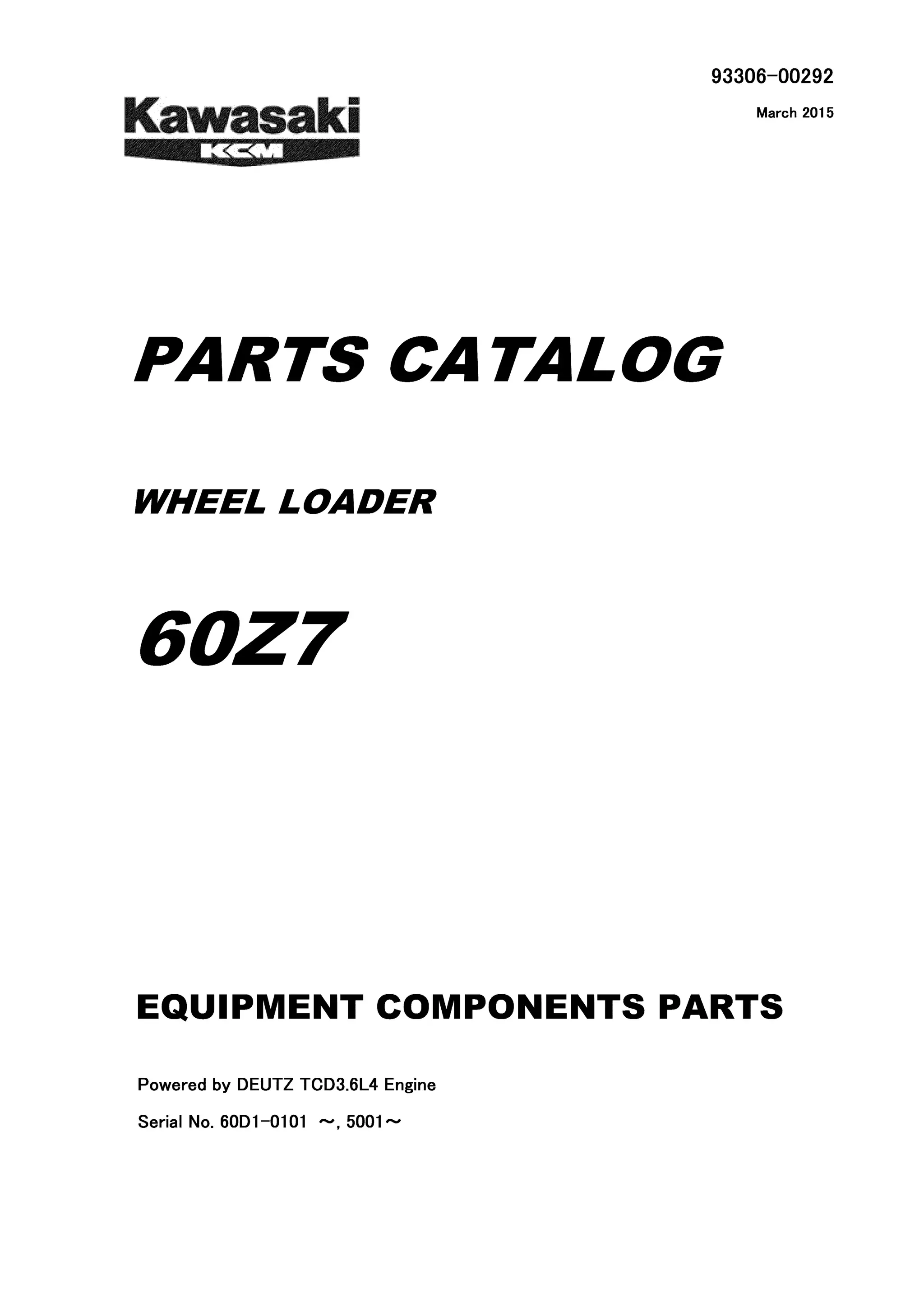 Kawasaki 60 z7 wheel loader equipment components parts catalogue manual