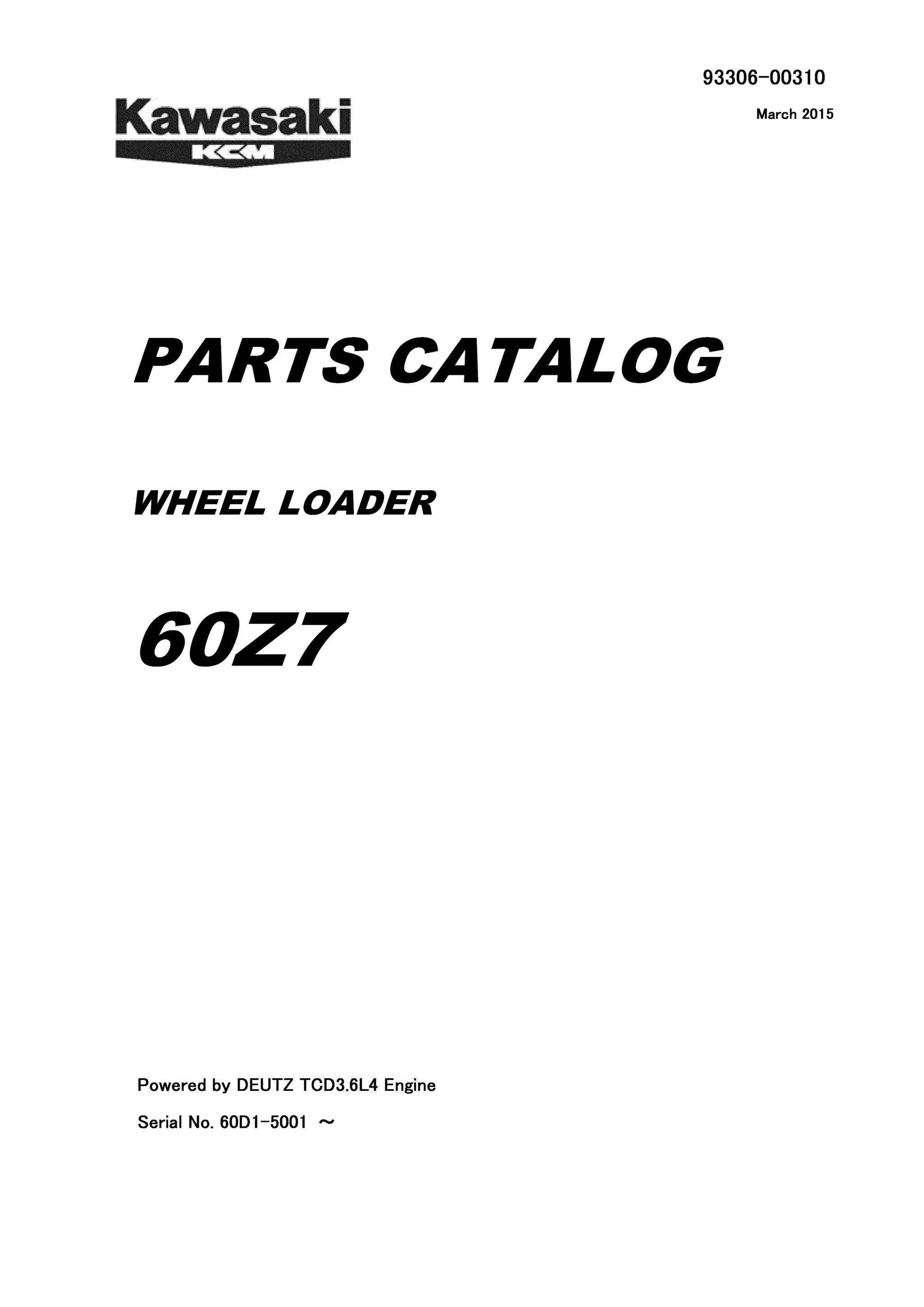 Kawasaki 60 z7 wheel loader parts catalogue manual (serial no