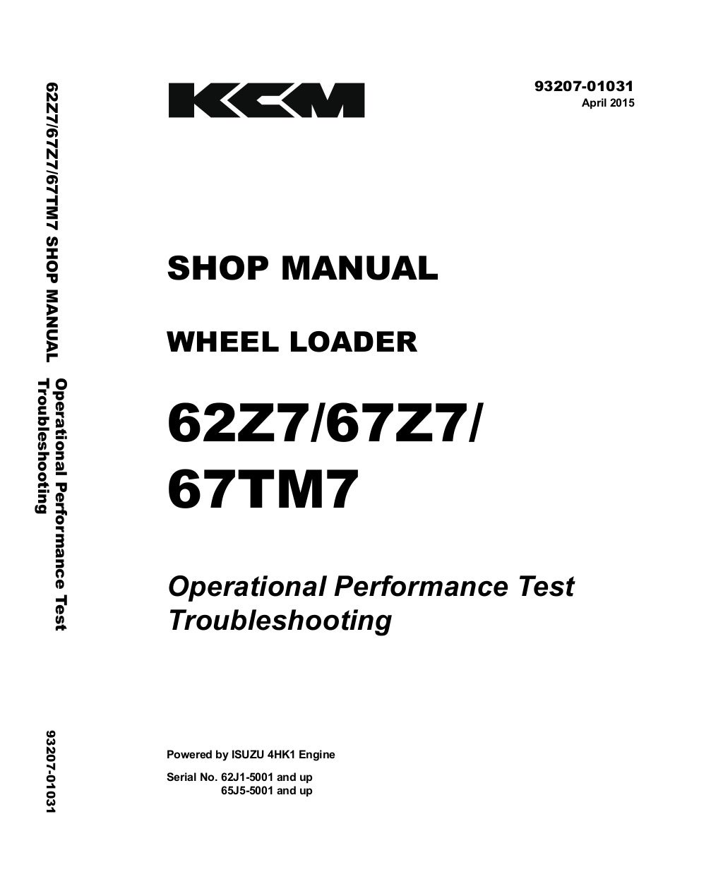 Kawasaki 62 z7 67z7 67tm7 wheel loader service repair manual (65j5