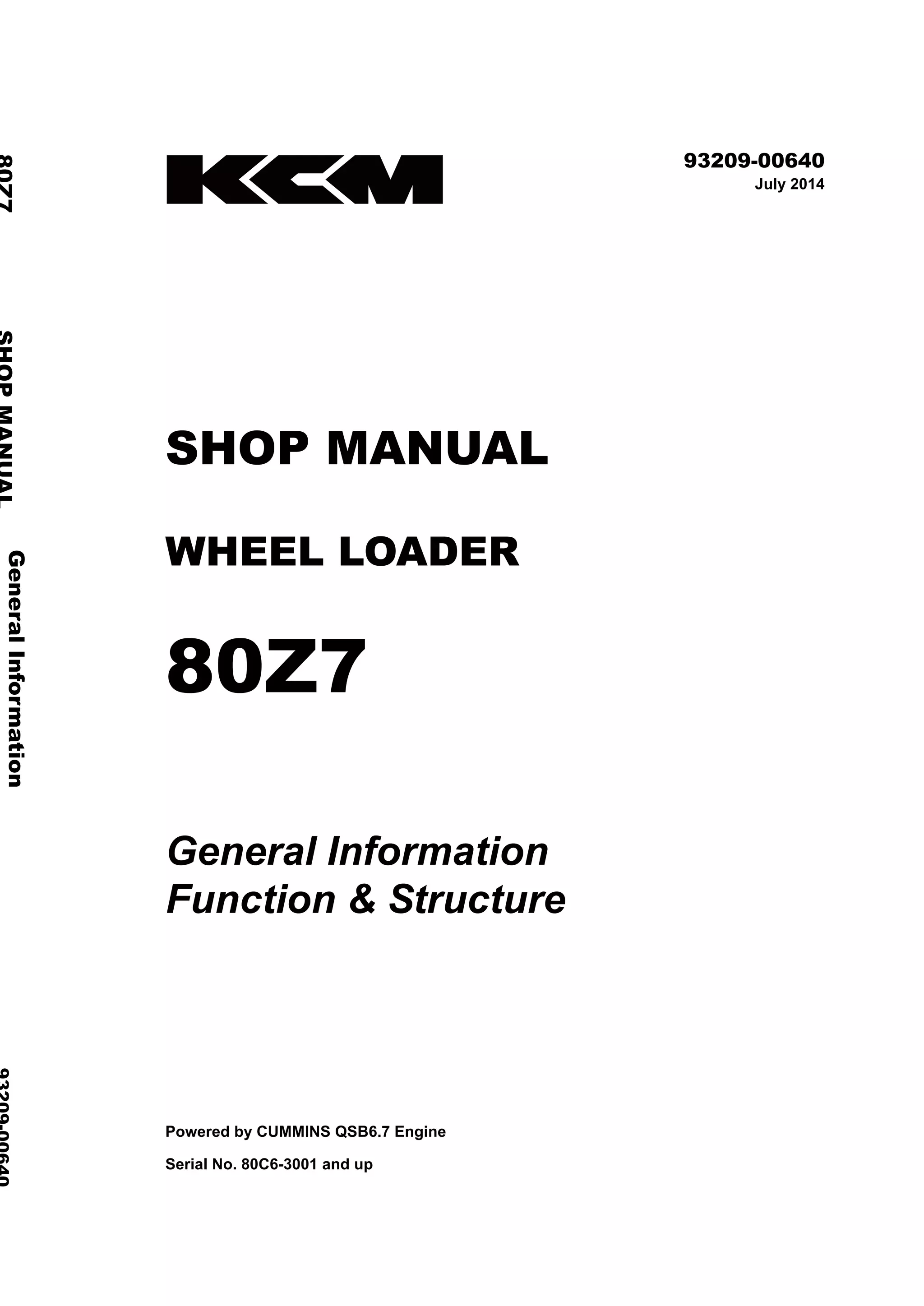 Kawasaki 80 z7 wheel loader service repair manual (serial no