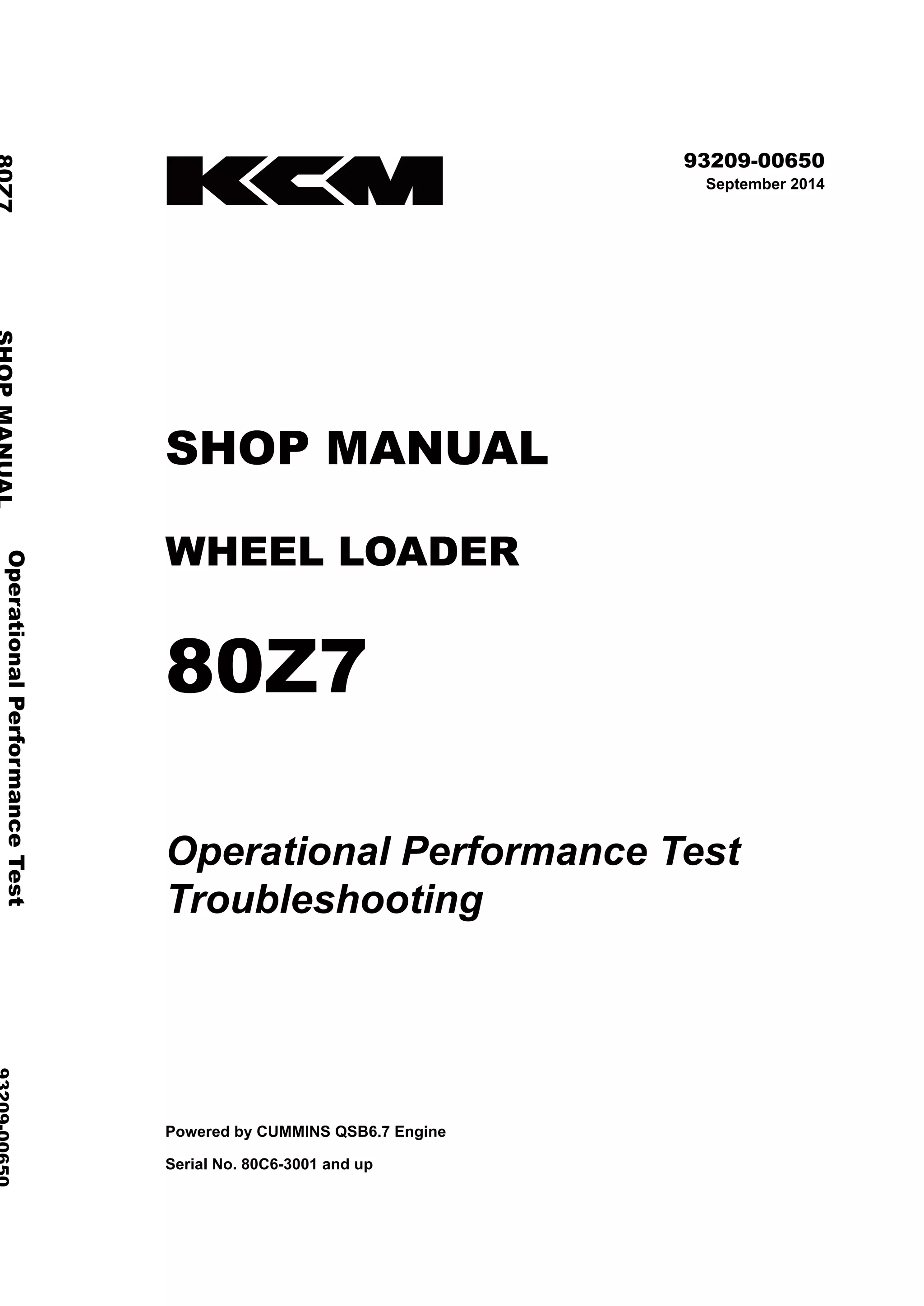Kawasaki 80 z7 wheel loader service repair manual (serial no. 80c6