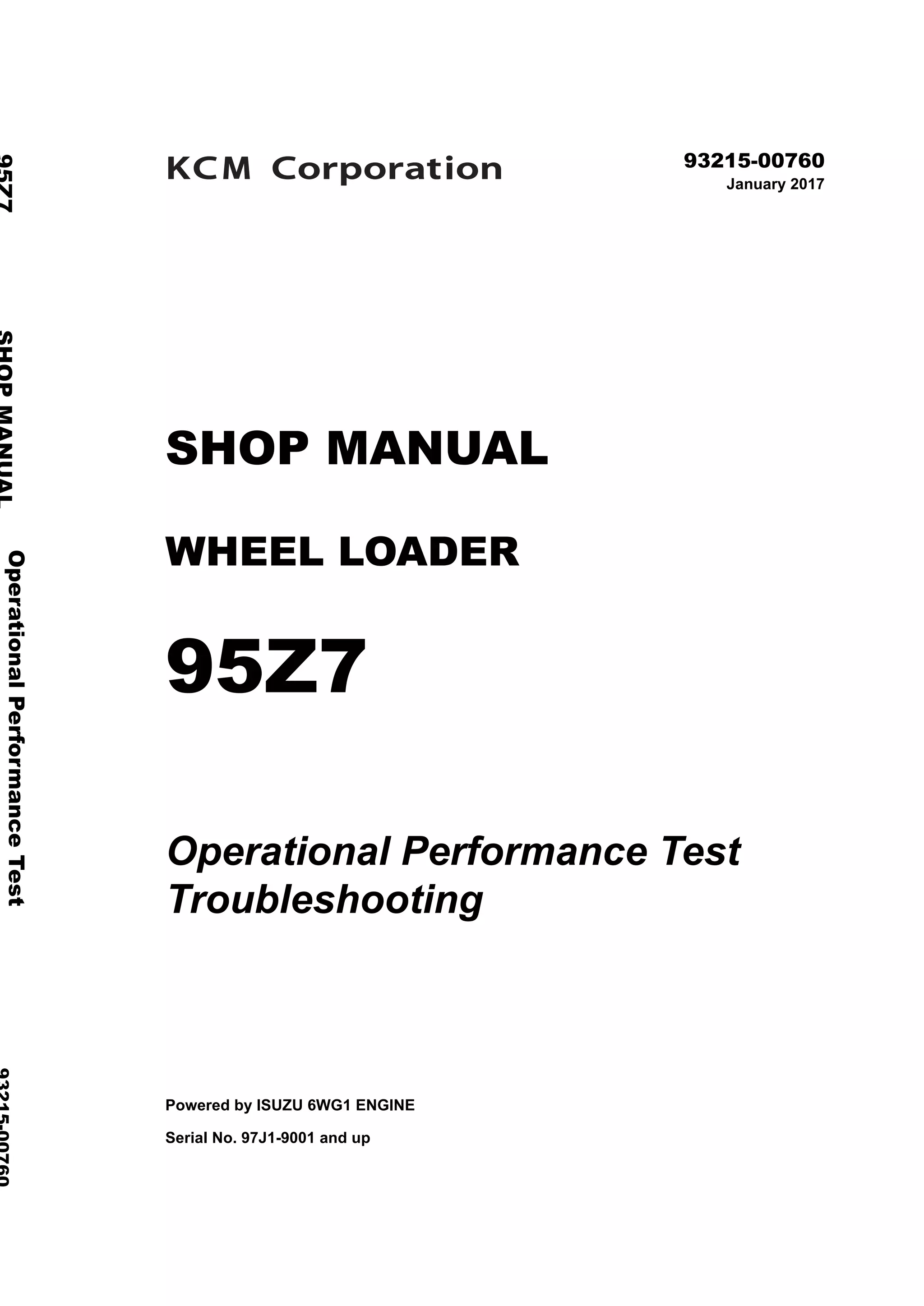 Kawasaki 95 z7 wheel loader service repair manual (serial no