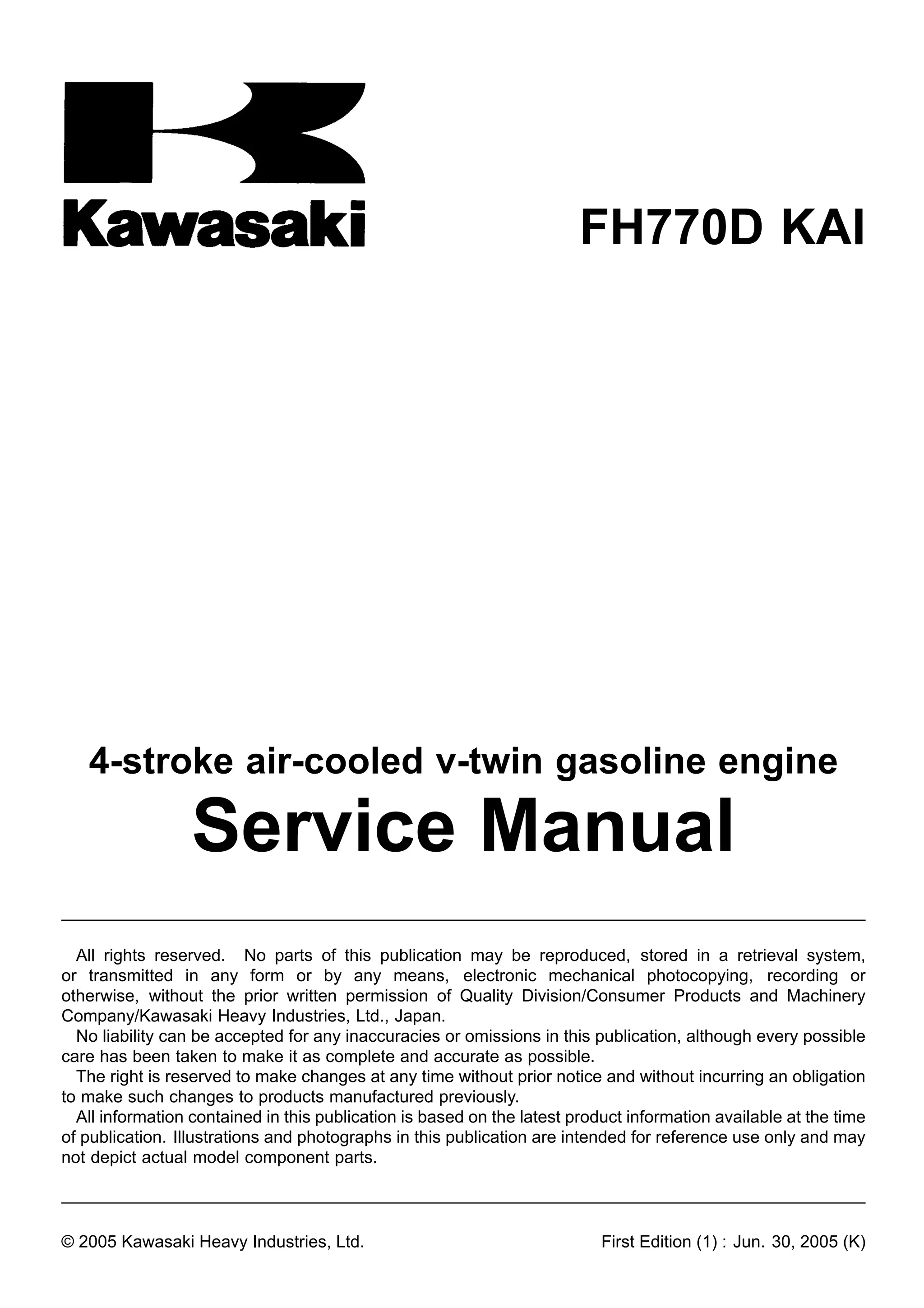 Kawasaki fh770 d kai 4 stroke air-cooled v-twin gasoline engine service ...
