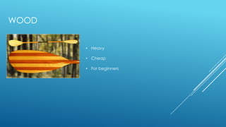 WOOD
• Heavy
• Cheap
• For beginners
 