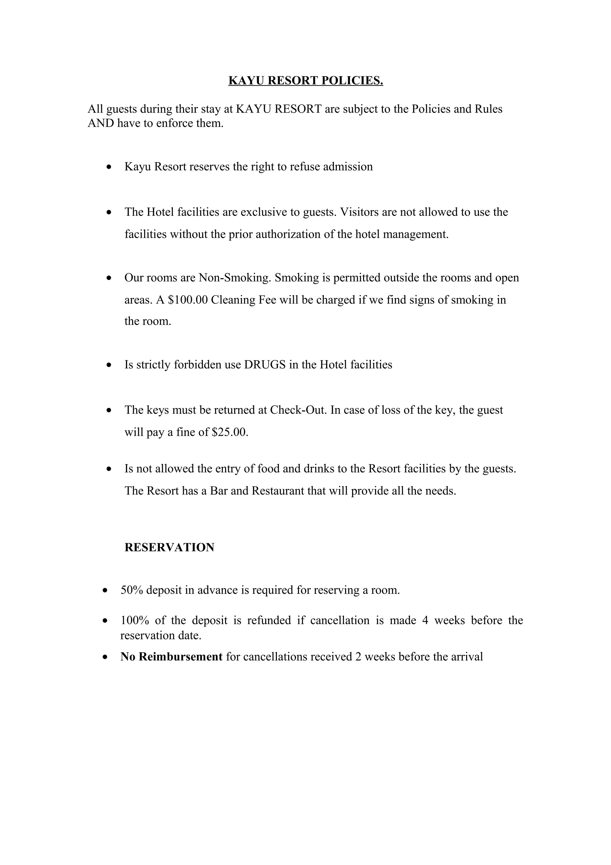 Kayu Resort Policies PDF Kayu Resort Policies PDF