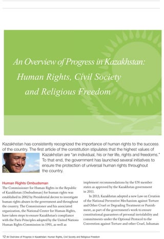 AnOverviewofProgressinKazakhstan:HumanRights,CivilSocietyandReligiousFreedom
AnOverviewofProgressinKazakhstan:
HumanRights,CivilSociety
andReligiousFreedom
 