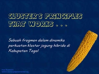 ’

Sebuah fragmen dalam dinamika
perkuatan klaster jagung hibrida di
Kabupaten Tegal

Kawi Boedisetio
telebiro.bandung0@clubmember.org

 