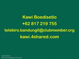 Kawi Boedisetio
telebiro.bandung0@clubmember.org
Kawi Boedisetio
+62 817 219 755
telebiro.bandung0@clubmember.org
kawi.4shared.com
 