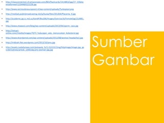 Sumber
Gambar
• http://classconnection.s3.amazonaws.com/863/flashcards/1414863/jpg/27_15fplac
entaformed-l1334460315228.jpg
• http://www.vermeuleneuropoort.nl/wp-content/uploads/Turboplast.png
• http://mediad.publicbroadcasting.net/p/kuow/files/201304/Placenta_0.jpg
• http://academic.pg.cc.md.us/AandP/Bio206/Images/Exercise16/FemaleSag11LABEL.
jpg
• http://www.zitawest.com/blog/wp-content/uploads/2013/04/sperm_race.jpg
• http://intisari-
online.com//media/images/7673_hubungan_seks_menurunkan_kolesterol.jpg
• http://www.drjordannd.com/wp-content/uploads/2012/08/woman-headache2.jpg
• http://tribkiah.files.wordpress.com/2013/10/pms.jpg
• http://assets.nydailynews.com/polopoly_fs/1.152155!/img/httpImage/image.jpg_ge
n/derivatives/article_1200/alg-pms-woman-jpg.jpg
 