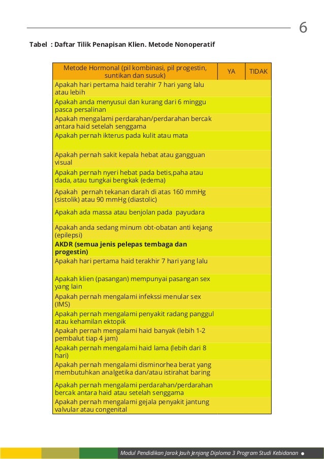 KB 3 Perencanaan Keluarga, Penapisan dan Persyaratan Medis