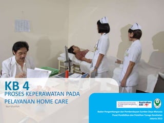 PROSES KEPERAWATAN PADA
PELAYANAN HOME CARE
KB 4
Badan Pengembangan dan Pemberdayaan Sumber Daya Manusia
Pusat Pendidikan dan Pelatihan Tenaga Kesehatan
Jakarta 2013
Nur Kholifah
 