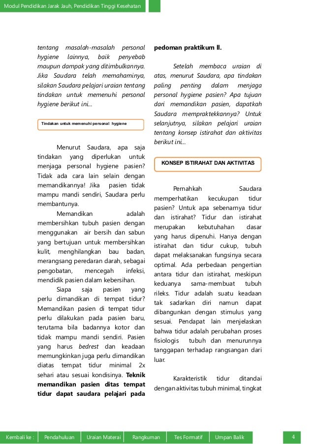 Kebutuhan Personal Hygiene, Aktivitas dan Istirahat