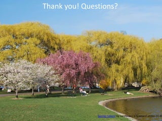 Thank you! Questions?
Spring Colors! by cerebros1 is licensed under CC-BY
 