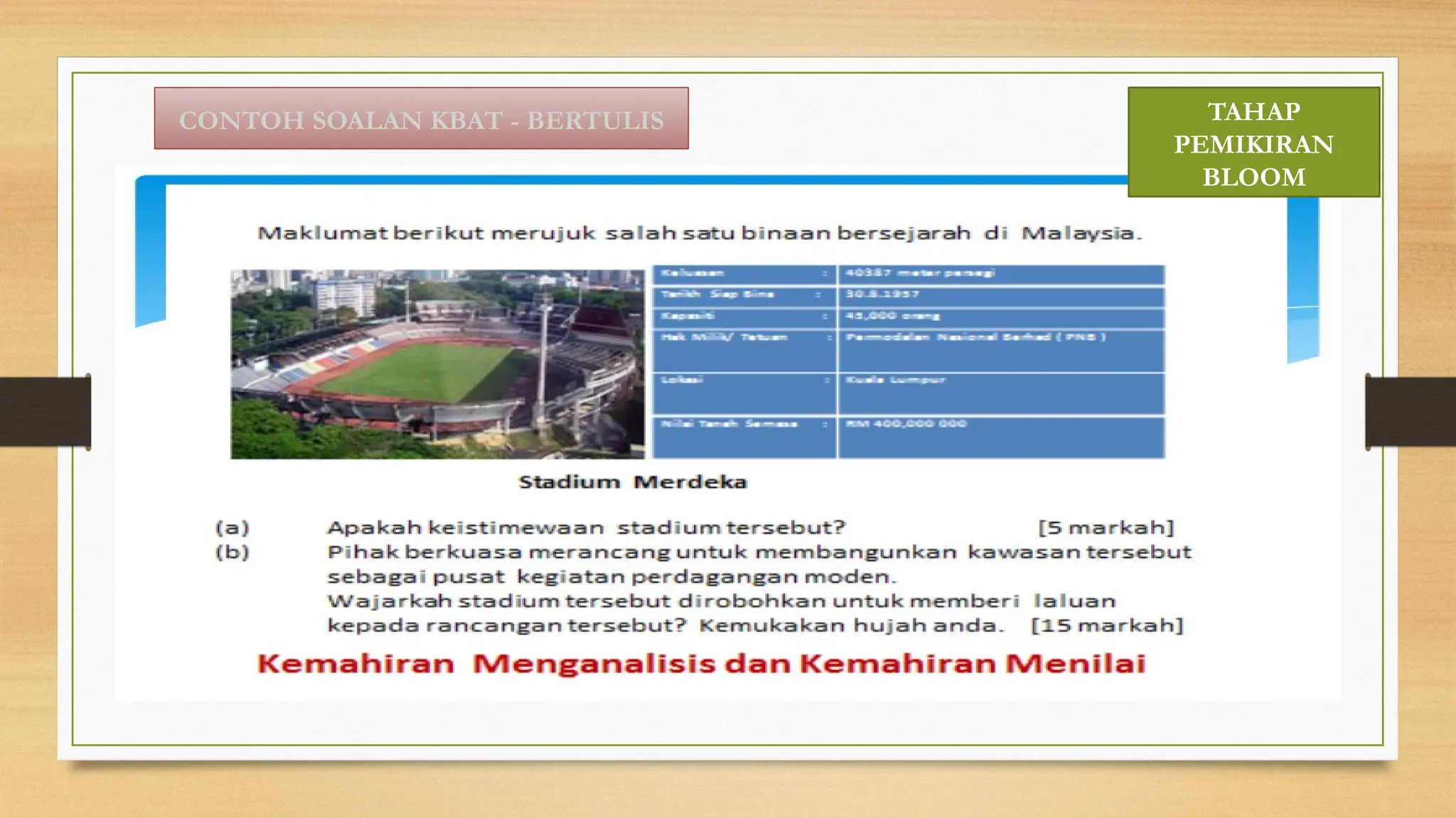 CONTOH SOALAN KBAT - BERTULIS TAHAP
PEMIKIRAN
BLOOM
 