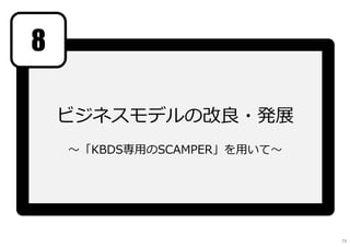 ビジネスモデルの改良・発展
〜「KBDS専⽤のSCAMPER」を⽤いて〜
8
79
 