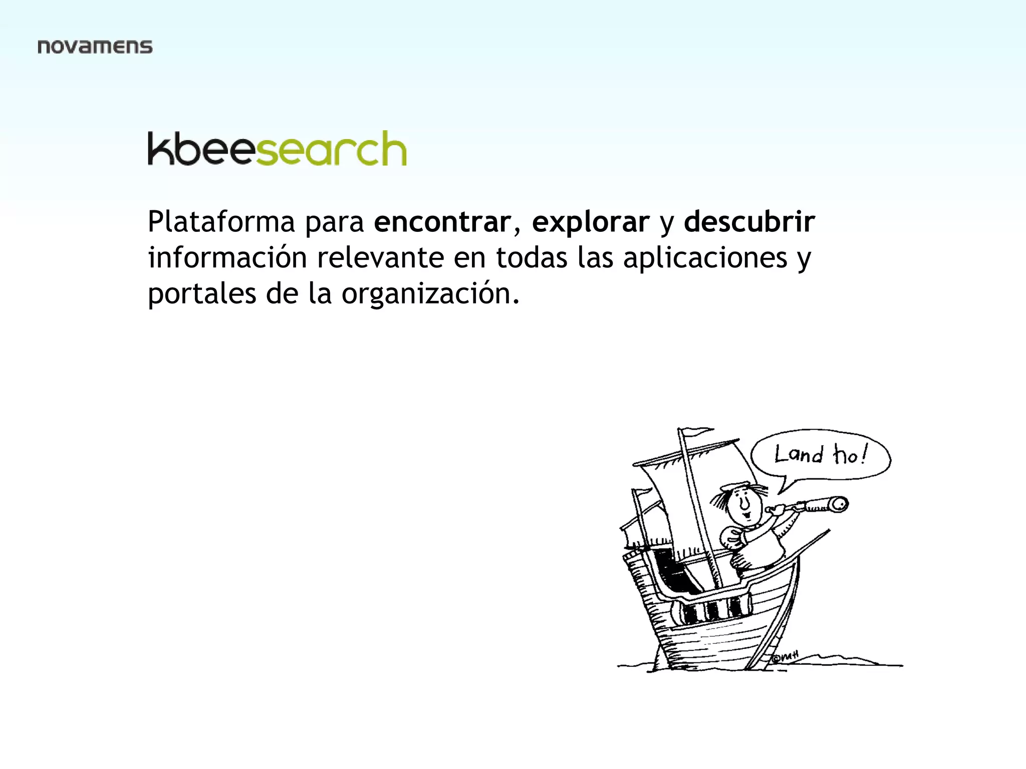 Cover Plataforma para  encontrar ,  explorar  y  descubrir información relevante en todas las aplicaciones y  portales de la organización. 