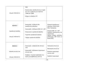(Θεωρία: ΚΕΦΑΛΑΙΟ 3) 
RJ45. 
- Κατασκευάζει καλώδια δικτύου straight 
και cross, σύμφωνα με το πρότυπο 
Τ568Α και Τ568Β 
- Ελέγχει τα καλώδια UTP. 
ΑΣΚΗΣΗ 4 
Ομοαξονικά καλώδια 
(Θεωρία: ΚΕΦΑΛΑΙΟ 3) 
- Αναγνωρίζει τα βασικά είδη 
ομοαξονικών καλωδίων. 
- Αναγνωρίζει τα βύσματα BNC, N, F, UHF. 
- Απογυμνώνει ομοαξονικά καλώδια. 
- Τερματίζει ομοαξονικά καλώδια. 
- Ελέγχει ομοαξονικά καλώδια. 
Δείγματα ομοαξονικών 
καλωδίων RG58, RG59, 
RG8, Τηλεόρασης 
Βύσματα BNC, N, F, UHF 
Εργαλεία απογύμνωσης και 
τερματισμού 
Όργανα ελέγχου καλωδίων 
(Πολύμετρο, LAN Tester με 
βύσμα BNC) 
ΑΣΚΗΣΗ 5 
Καλώδια οπτικής ίνας 
(Θεωρία: ΚΕΦΑΛΑΙΟ 3) 
- Αναγνωρίζει τα βασικά είδη οπτικών 
ινών. 
- Αναγνωρίζει τα βύσματα τερματισμού 
οπτικών ινών. 
- Αναφέρει τα μέτρα προφύλαξης που 
πρέπει να λαμβάνονται κατά τον 
Πολύτροπη οπτική ίνα 
Μονότροπη οπτική ίνα 
Βύσματα τερματισμού 
οπτικών ινών 
Εργαλεία τερματισμού 
158 
 