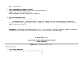 Κεφ: 1ο, 2ο,40,50(5.1-5.1.8) 
5) ΜΑΘΗΜΑ: ΜΗΧΑΝΟΛΟΓΙΚΕΣ ΚΑΤΑΣΚΕΥΕΣ ΠΛΟΙΩΝ Ι 
(βιβλίο ΜΗΧΑΝΟΥΡΓΙΚΗ ΤΕΧΝΟΛΟΓΙΑ ΕΡΓΑΣΤΗΡΙΟ Ι Π.Γ. ΠΕΤΡΟΠΟΥΛΟΥ ΕΥΓΕΝΙΔΙΟΥ) 
Κεφ:1ο ,2ο ,4ο ,5ο ,6ο ,7ο ,8ο ,9ο ,11ο ,13ο ,15ο ,16ο 20ο. 
(Βιβλίο Μηχανολογικές Μετρήσεις , Ν. Κωνσταντινίδης ΔΙΟΦΑΝΤΟΣ) 
6) ΜΑΘΗΜΑ: ΑΓΓΛΙΚΑ ΕΙΔΙΚΟΤΗΤΑΣ Ι 
Βιβλίο: Coursebook for Mechanical Engineering Technicians 
Heating Refrigeration E.S.P. Coursebook (Διαμαντίδου Α.) Διδακτέα ύλη: Ολόκληρο το βιβλίο από το οποίο οι διδάσκοντες εκπαιδευτικοί σε 
συνεργασία με τους εκπαιδευτικούς της ειδικότητας του Τομέα και ανάλογα με το επίπεδο γλωσσομάθειας των μαθητών της τάξης επιλέγουν από κάθε 
κεφάλαιο αυτά τα οποία θα διδαχθούν. 
Υποσημείωση: Οι εργαστηριακές ώρες των μαθημάτων ΜΗΧ. ΠΛΟΙΟΥ Ι, ΒΟΗΘΗΤΙΚΑ ΜΗΧ/ΤΑ Ι αποτελούν την πρακτική εφαρμογή των θεωρητικών 
αποκτηθέντων γνώσεων του αντίστοιχου θεωρητικού μαθήματος μέσω προγραμμάτων προσομοίωσης. (SIMULATORS) 
Β΄ ΤΑΞΗ ΕΣΠΕΡΙΝΟΥ ΕΠΑ.Λ. 
ΟΜΑΔΑ ΠΡΟΣΑΝΑΤΟΛΙΣΜΟΥ ΝΑΥΤΙΛΙΑΚΩΝ ΕΠΑΓΓΕΛΜΑΤΩΝ 
ΤΟΜΕΑΣ ΜΗΧΑΝΙΚΩΝ 
ΕΙΔΙΚΟΤΗΤΑ : ΜΗΧΑΝΙΚΩΝ ΕΜΠΟΡΙΚΟΥ ΝΑΥΤΙΚΟΥ 
ΤΟΜΕΑΣ ΜΗΧΑΝΙΚΩΝ 
1) ΜΑΘΗΜΑ: ΜΗΧΑΝΕΣ ΠΛΟΙΟΥ Ι 
α)βιβλίο ΝΑΥΤΙΚΟΙ ΑΤΜΟΛΕΒΗΤΕΣ ΔΑΝΙΗΛ-ΜΙΜΗΚΟΠΟΥΛΟΥ ΕΥΓΕΝΙΔΕΙΟΥ) 
215 
 