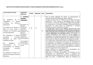 ΑΝΑΛΥΤΙΚΟ ΠΡΟΓΡΑΜΜΑ ΣΠΟΥΔΩΝ ΘΕΩΡΙΑΣ ΣΤΟΙΧΕΙΑ ΣΧΕΔΙΑΣΜΟΥ ΚΕΝΤΡΙΚΩΝ ΘΕΡΜΑΝΣΕΩΝ 3Χ25=75 ώρες 
ΔΙΔΑΚΤΙΚΟΙ ΣΤΟΧΟΙ ΔΙΔΑΚΤΙΚΕΣ 
ΕΝΟΤΗΤΕΣ 
Σελίδες Εβδομάδα Ώρες Παρατηρήσεις 
Να αναφέρουν και να 
περιγράφουν τα βασικά 
συστήματα των κεντρικών 
θερμάνσεων 
Να αναφέρουν τα κριτήρια με 
βάση τα οποία γίνεται η 
κατάταξη των συστημάτων της 
κεντρικής θέρμανσης 
Να κατατάσσουν τα βασικά 
συστήματα κεντρικής 
θέρμανσης με βάση τα 
παραπάνω κριτήρια 
Να αναφέρουν τα 
πλεονεκτήματα και τα 
μειονεκτήματα των βασικών 
συστημάτων κεντρικής 
θέρμανσης 
Να αναφέρουν τις χρήσεις των 
βασικών συστημάτων κεντρικής 
θέρμανσης. 
1. ΣΥΣΤΗΜΑΤΑ 
ΚΕΝΤΡΙΚΩΝ 
ΘΕΡΜΑΝΣΕΩΝ 
1.1 Περιγραφή των 
βασικών 
συστημάτων 
Κεντρικών 
Θερμάνσεων 
1.2 Κατάταξη των 
βασικών 
συστημάτων 
Κεντρικών 
Θερμάνσεων 
1.3 Πλεονεκτήματα 
– 
μειονεκτήματα, 
καταλληλότη- 
τα και χρήσεις 
αυτών 
1- 26 1-5 
15 
Από τα πρώτα μαθήματα θα πρέπει να αντιμετωπιστεί η 
εγκατάσταση Κεντρικής Θέρμανσης (ΚΘ) ως ΣΥΝΟΛΟ. 
Η αρχική εισαγωγή από τον καθηγητή στα Συστήματα Κεντρικών 
Θερμάνσεων είναι σκόπιμο να περιλαμβάνει μόνο την αρχή 
λειτουργίας της Κεντρικής Θέρμανσης (η διαφορά θερμοκρασίας 
του εσωτερικού με το εξωτερικό περιβάλλον, δημιουργεί απώλεια 
θερμότητας την οποία πρέπει να αναπληρώσει η Κεντρική 
Θέρμανση και άμεσα τα θερμαντικά σώματα). 
Ο εκπαιδευτικός, μαζί με τους μαθητές, διερευνά από ποια 
συστήματα πρέπει να αποτελείται η συνήθης ΚΘ και τον ρόλο του 
κάθε συστήματος (Δείτε περισσότερα στα εισαγωγικά της οδηγίας 
– Σειρά διδασκαλίας των κεφαλαίων σελ.3). Συγκεκριμένα, οι 
μαθητές αναλαμβάνουν κατά ομάδες 3-5 ατόμων εργασία, να 
περιγράψουν μια συγκεκριμένη εγκατάσταση κεντρικής θέρμανσης 
(διερεύνηση). Ο εκπαιδευτικός φροντίζει ώστε μαθητές που έχουν 
κάποια γνώση του θέματος να βρίσκονται σε διαφορετικές ομάδες. 
Για το σκοπό αυτό, επισκέπτονται μαζί με τον καθηγητή τους ή με 
τους καθηγητές των εργαστηρίων τους χώρους των εργαστηρίων ή 
το λεβητοστάσιο του σχολείου. Ο εκπαιδευτικός τους ζητάει να 
κρατήσουν σημειώσεις και να βγάλουν φωτογραφίες τα τμήματα 
της εγκατάστασης, τις συσκευές και τα εξαρτήματα που πιστεύουν 
ότι θα τους χρειαστούν για την εργασία τους. 
Επίσης, καλούνται να αντιστοιχήσουν τις φωτογραφίες που 
έβγαλαν με το σχέδιο της σελίδας 5 του βιβλίου. 
Μέσα από τις σύντομες παρουσιάσεις των εργασιών και με 
παρεμβάσεις του εκπαιδευτικού, γίνεται η εισαγωγή στα 
συστήματα Κεντρικών Θερμάνσεων. Με αυτήν την εργασία από την 
αρχή του έτους, ο εκπαιδευτικός μπορεί να διαγνώσει σε 
6 
 