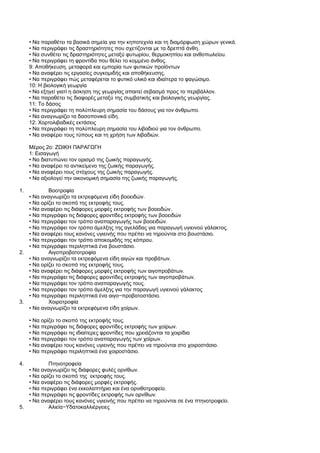 • Να παραθέτει τα βασικά σημεία για την κηποτεχνία και τη διαμόρφωση χώρων γενικά. 
• Να περιγράφει τις δραστηριότητες που σχετίζονται με τα δρεπτά άνθη. 
• Να συνθέτει τις δραστηριότητες μεταξύ φυτωρίου, θερμοκηπίου και ανθοπωλείου. 
• Να περιγράφει τη φροντίδα που θέλει το κομμένο άνθος. 
9: Αποθήκευση, μεταφορά και εμπορία των φυτικών προϊόντων 
• Να αναφέρει τις εργασίες συγκομιδής και αποθήκευσης. 
• Να περιγράφει πώς μεταφέρεται το φυτικό υλικό και ιδιαίτερα το φαγώσιμο. 
10: Η βιολογική γεωργία 
• Να εξηγεί γιατί η άσκηση της γεωργίας απαιτεί σεβασμό προς το περιβάλλον. 
• Να παραθέτει τις διαφορές μεταξύ της συμβατικής και βιολογικής γεωργίας. 
11: Το δάσος 
• Να περιγράφει τη πολύπλευρη σημασία του δάσους για τον άνθρωπο. 
• Να αναγνωρίζει τα δασοπονικά είδη. 
12: Χορτολιβαδικές εκτάσεις 
• Να περιγράφει τη πολύπλευρη σημασία του λιβαδιού για τον άνθρωπο. 
• Να αναφέρει τους τύπους και τη χρήση των λιβαδιών. 
Μέρος 2ο: ΖΩΙΚΗ ΠΑΡΑΓΩΓΗ 
1: Εισαγωγή 
• Να διατυπώνει τον ορισμό της ζωικής παραγωγής. 
• Να αναφέρει το αντικείμενο της ζωικής παραγωγής. 
• Να αναφέρει τους στόχους της ζωικής παραγωγής. 
• Να αξιολογεί την οικονομική σημασία της ζωικής παραγωγής. 
1. Βοοτροφία 
• Να αναγνωρίζει τα εκτρεφόμενα είδη βοοειδών. 
• Να ορίζει το σκοπό της εκτροφής τους. 
• Να αναφέρει τις διάφορες μορφές εκτροφής των βοοειδών. 
• Να περιγράφει τις διάφορες φροντίδες εκτροφής των βοοειδών 
• Να περιγράφει τον τρόπο αναπαραγωγής των βοοειδών. 
• Να περιγράφει τον τρόπο άμελξης της αγελάδας για παραγωγή υγιεινού γάλακτος. 
• Να αναφέρει τους κανόνες υγιεινής που πρέπει να τηρούνται στο βουστάσιο. 
• Να περιγράφει τον τρόπο αποκομιδής της κόπρου. 
• Να περιγράφει περιληπτικά ένα βουστάσιο. 
2. Αιγoπροβατοτροφία 
• Να αναγνωρίζει τα εκτρεφόμενα είδη αιγών και προβάτων. 
• Να ορίζει το σκοπό της εκτροφής τους. 
• Να αναφέρει τις διάφορες μορφές εκτροφής των αιγοπροβάτων. 
• Να περιγράφει τις διάφορες φροντίδες εκτροφής των αιγοπροβάτων. 
• Να περιγράφει τον τρόπο αναπαραγωγής τους. 
• Να περιγράφει τον τρόπο άμελξης για την παραγωγή υγιεινού γάλακτος 
• Να περιγράφει περιληπτικά ένα αιγο−προβατοστάσιο. 
3. Χοιροτροφία 
• Να αναγνωρίζει τα εκτρεφόμενα είδη χοίρων. 
• Να ορίζει το σκοπό της εκτροφής τους. 
• Να περιγράφει τις διάφορες φροντίδες εκτροφής των χοίρων. 
• Να περιγράφει τις ιδιαίτερες φροντίδες που χρειάζονται τα χοιρίδια 
• Να περιγράφει τον τρόπο αναπαραγωγής των χοίρων. 
• Να αναφέρει τους κανόνες υγιεινής που πρέπει να τηρούνται στο χοιροστάσιο. 
• Να περιγράφει περιληπτικά ένα χοιροστάσιο. 
4. Πτηνοτροφεία 
• Να αναγνωρίζει τις διάφορες φυλές ορνίθων. 
• Να ορίζει το σκοπό της εκτροφής τους. 
• Να αναφέρει τις διάφορες μορφές εκτροφής. 
• Να περιγράφει ένα εκκολαπτήριο και ένα ορνιθοτροφείο. 
• Να περιγράφει τις φροντίδες εκτροφής των ορνίθων. 
• Να αναφέρει τους κανόνες υγιεινής που πρέπει να τηρούνται σε ένα πτηνοτροφείο. 
5. Αλιεία−Υδατοκαλλιέργειες 
 