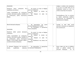 ΕΡΓΑΣΤΗΡΙΟ: 
Κατασκευή απλού κυκλώματος δύο 
παράλληλων αντιστάσεων 
-μελέτη συμπεριφοράς του κυκλώματος, 
μετρήσεις ηλεκτρικών μεγεθών, επαλήθευση 
με υπολογισμούς, μελέτη περιπτώσεων 
βλαβών. 
· Να μετρούν την τάση σε διάφορα 
σημεία του κυκλώματος. 
· Να ελέγχουν τη γείωση του 
κυκλώματος. 
· Να ελέγχουν τα μέρη του 
κυκλώματος. 
επιφέρει η σύνδεση ενός καταναλωτή 
με τον ένα ή τον άλλο τρόπο και να 
αποφασίζουν σχετικά με αυτό, π.χ. 
σύνδεση ανεμιστήρα στην καμπίνα. 
Επαναλαμβάνουμε όλες τις μετρήσεις 
με όργανα μεγαλύτερης ακρίβειας. 
Επισημαίνουμε και σχολιάζουμε τις 
παρατηρούμενες διαφορές. 
Μεικτά ηλεκτρικά κυκλώματα. 
ΕΡΓΑΣΤΗΡΙΟ: 
Κατασκευή απλού μεικτού ηλεκτρικού 
κυκλώματος 
-μελέτη συμπεριφοράς του κυκλώματος, 
μετρήσεις ηλεκτρικών μεγεθών, επαλήθευση 
με υπολογισμούς, μελέτη περιπτώσεων 
βλαβών, η έννοια κόμβων, βρόγχων, κλάδων, 
συνολική αντίσταση κυκλώματος. 
· Να αναγνωρίζουν ένα μεικτό 
ηλεκτρικό διάγραμμα από το σχέδιο. 
· Να περιγράφουν τη χρησιμότητα 
τέτοιων κυκλωμάτων. 
· Να μετρούν την τάση σε διάφορα 
σημεία του κυκλώματος. 
· Να ελέγχουν τη γείωση του 
κυκλώματος. 
· Να ελέγχουν τα μέρη του 
κυκλώματος. 
· Να επαληθεύουν τους νόμους που 
διδάχθηκαν. 
4 Ξεκινάμε με πολύ απλά μεικτά 
ηλεκτρικά κυκλώματα και εργαζόμαστε 
όπως προηγούμενα. 
Το ηλεκτρικό διάγραμμα στο αυτοκίνητο. 
Σκοπός, συμβολισμοί, ανάγνωση, 
· Να αναγνωρίζουν τη χρησιμότητα 
των ηλεκτρικών διαγραμμάτων. 
2 Κύριος στόχος μας είναι να αλλάξουν 
στάση οι μαθητές απέναντι στο 
ηλεκτρικό διάγραμμα και να 
69 
 