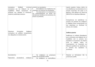 καυσαερίων, βλαβερά συστατικά 
καυσαερίων για τον άνθρωπο και το 
περιβάλλον. Μέτρα περιορισμού της 
ρύπανσης που προκαλεί το αυτοκίνητο, 
καταλύτης-αισθητήρας οξυγόνου 
Εξομοίωση λειτουργίας διαφόρων 
συστημάτων και μεθόδων αντιρρύπανσης 
που εφαρμόζουν οι κατασκευαστές. 
ρυπαντές των καυσαερίων. 
· Να αναφέρουν τους παράγοντες που 
επηρεάζουν την ποιότητα των καυσαερίων. 
· Να αναγνωρίσουν την αναγκαιότητα 
των μικροϋπολογιστών και γενικά των 
ηλεκτρονικών διατάξεων στο αυτοκίνητο στη 
μείωση της ρύπανσης. 
νομικές κυρώσεις. Κυρίως, πρέπει να 
τους βοηθήσουμε να κατανοήσουν ότι η 
ατομική συμμετοχή, όσο μικρή κι αν 
φαίνεται, είναι χρήσιμη και τελικά όχι 
ΑΜΕΛΗΤΕΑ στο παγκόσμιο άθροισμα. 
Επισημαίνουμε και σχολιάζουμε τις 
μειώσεις στη ρύπανση που επιφέρουν 
οι διάφορες λύσεις αντιμετώπισής της 
(για εργαστήρια με εξοπλισμό De 
Lorenzo, νέο ή παλιό). 
Ανάθεση εργασίας 
Αναθέτουμε τη συλλογή πληροφοριών 
για τις επιπτώσεις στον άνθρωπο και το 
περιβάλλον από τη ρύπανση που 
προκαλούν τα αυτοκίνητα. Στα πλαίσια 
αυτά οι μαθητές πρέπει να 
συγκεντρώσουν την Ευρωπαϊκή και 
Ελληνική νομοθεσία που σχετίζεται με 
τη ρύπανση που προκαλούν τα 
αυτοκίνητα. 
Καυσαναλυτής. 
Παρουσίαση καυσαναλυτή, επεξήγηση 
· Να αναφέρουν τα μετρούμενα 
μεγέθη ενός καυσαναλυτή NDIR. 
· Να αναφέρουν τις προϋποθέσεις 
2 Εξηγούμε με λεπτομέρεια όλα τα 
μετρούμενα μεγέθη. 
76 
 