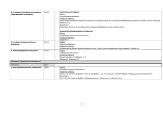 4. Λειτουργικά Συστήματα και Ασφάλεια 
Πληροφοριακών Συστημάτων 
1Θ+2Ε ΛΕΙΤΟΥΡΓΙΚΑ ΣΥΣΤΗΜΑΤΑ 
Βιβλίο: 
«Λειτουργικά συστήματα» 
Διδακτικές οδηγίες: 
Δεν διδάσκονται θέματα παλαιών Λειτουργικών Συστημάτων (όπως ΝΤ) ενώ γίνεται αναφορά σε Λειτουργικά Συστήματα κινητών συσκευών 
(Android, κ.ά) 
Εργαστήριο: 
Θέματα για Windows, Linux αλλά και Android μέσω περιβαλλόντων όπως το App Inventor. 
ΑΣΦΑΛΕΙΑ ΠΛΗΡΟΦΟΡΙΑΚΩΝ ΣΥΣΤΗΜΑΤΩΝ 
Βιβλίο: 
«Τεχνολογία δικτύων και επικοινωνιών» 
Διδακτικές Οδηγίες: 
Κεφάλαιο 8 
5. Συστήματα Διαχείρισης Βάσεων 
Δεδομένων 
1Θ+3Ε Βιβλίο: 
«Βάσεις Δεδομένων» 
Διδακτικές οδηγίες: 
Διδάσκονται και θέματα βάσεων δεδομένων όπως η MySQL μέσω περιβαλλόντων όπως το XAMPP, WAMP κτλ. 
6. Ανάπτυξη Εφαρμογών Πολυμέσων 1Θ+2Ε Βιβλίο: 
«Εφαρμογές Πολυμέσων» 
Διδακτικές οδηγίες: 
Θεωρητικό μέρος: Κεφάλαια 1, 2, 3 
Εφαρμογές: Κεφάλαια 4, 5 
Ειδικότητα: Τεχνικός Η/Υ και Δικτύων Η/Υ 
Μαθήματα Ώρες 
1. Αρχές Προγραμματισμού Υπολογιστών 1Θ+3Ε Βιβλία: 
«Προγραμματισμός Υπολογιστών» 
Διδακτικές οδηγίες: 
Εισαγωγικά γίνεται το Κεφάλαιο 7, έπειτα το Κεφάλαιο 1 και στη συνέχεια η ύλη από το Βιβλίο "Προγραμματισμός Υπολογιστών". 
Εργαστήριο: 
Οι εντολές και δομές του βιβλίου «Προγραμματισμός Υπολογιστών» σε γλώσσα Pascal. 
2 
 
