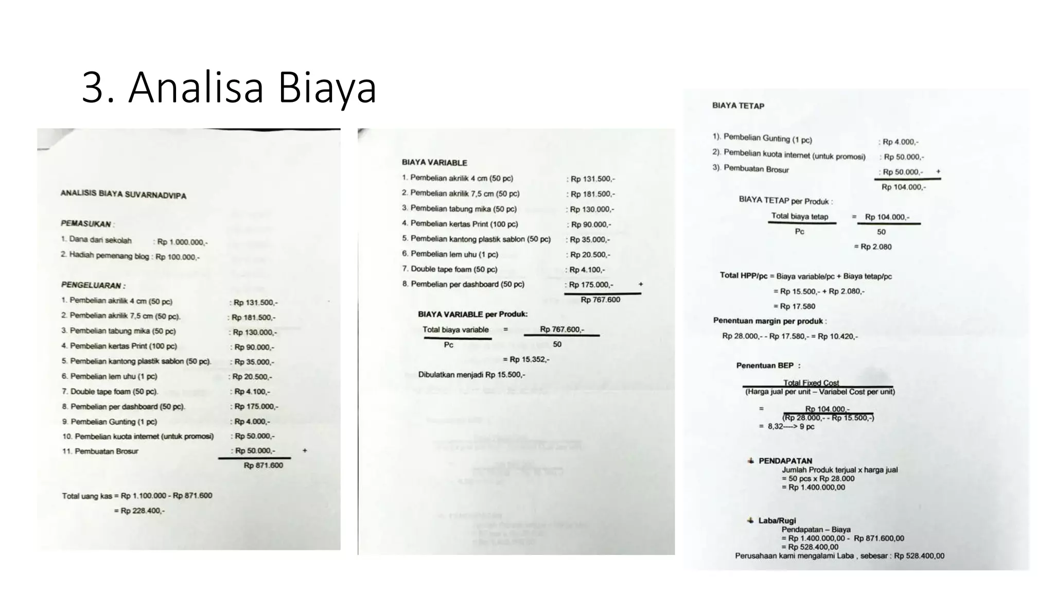 3. Analisa Biaya
 