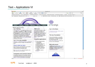 Text – Applications VI




  ILPS   Frank Nack   nack@uva.nl   KBMS   20
 