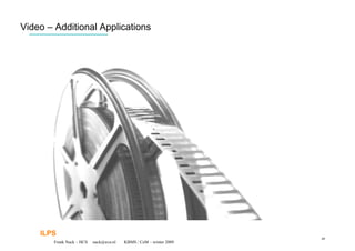 Video – Additional Applications




    ILPS
                                                                    49
        Frank Nack – HCS   nack@uva.nl   KBMS / CeM – winter 2009
 