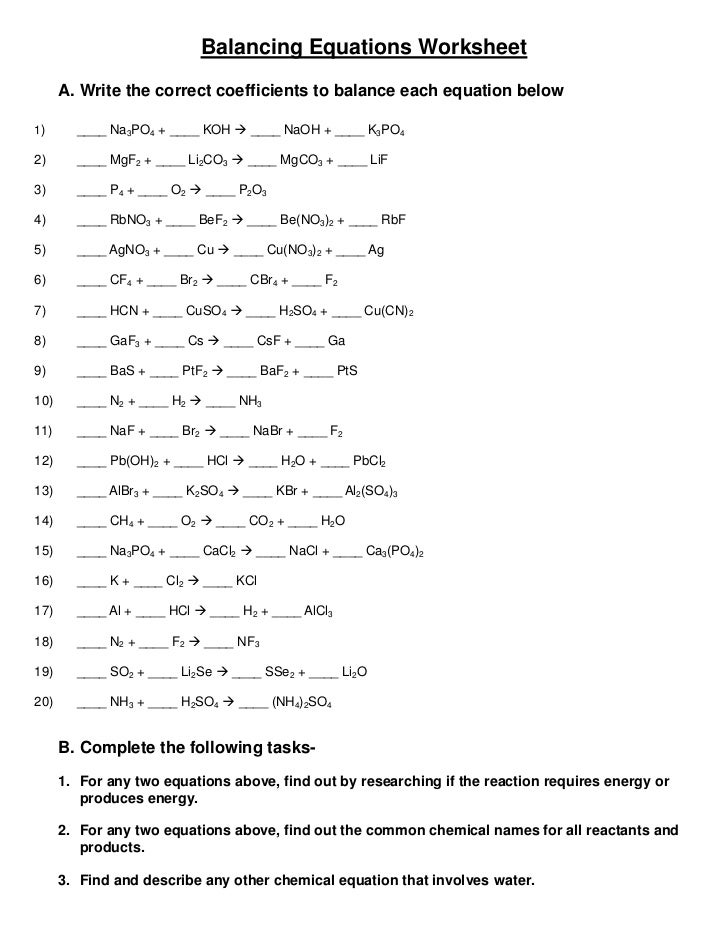 Balancing Equations Worksheet 2 Answer Key  Tessshebaylo