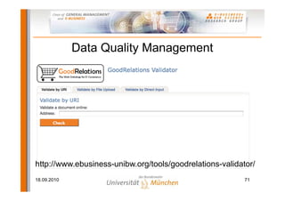 Data Quality Management




http://www.ebusiness-unibw.org/tools/goodrelations-validator/
18.09.2010                                                71
 
