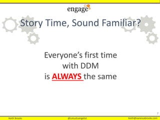 Keith Brooks @LotusEvangelist Keith@vanessabrooks.comKeith Brooks @LotusEvangelist Keith@vanessabrooks.com
Story Time, Sound Familiar?
7
Everyone’s first time
with DDM
is ALWAYS the same
 