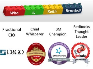 Brooks?
Fractional
CIO
Chief
Whisperer
Redbooks
Thought
Leader
IBM
Champion
X6
2
 