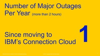 © 2019 Copyright CRGO and Keith Brooks
Number of Major Outages
Per Year (more than 2 hours)
Since moving to
IBM’s Connection Cloud
9
Think 2019 / DOC ID / Month XX, 2019 / © 2019 IBM Corporation
1
 