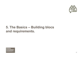 5. The Basics – Building blocs
and requirements.




                                 22
 