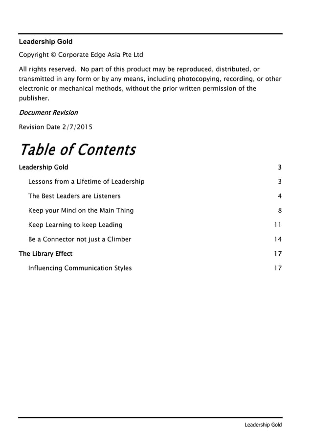 Leadership gold session handout | PDF | Executive Leadership ...